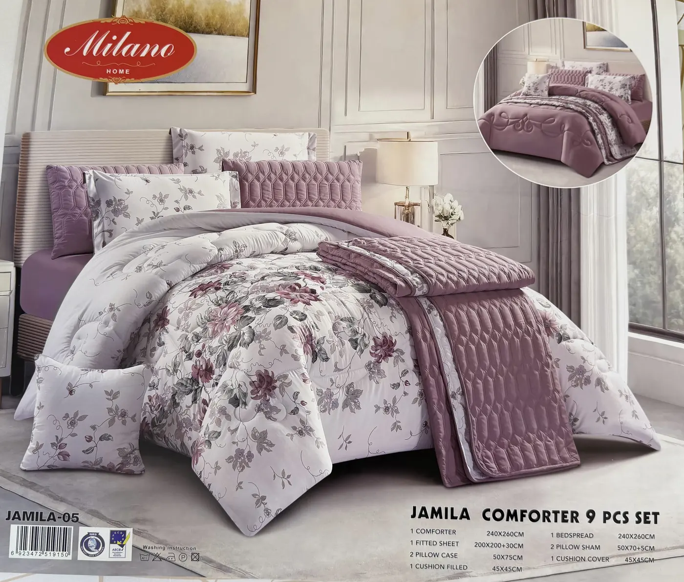 Jamila Luxury Duvet Comforter Set – 9 Pieces